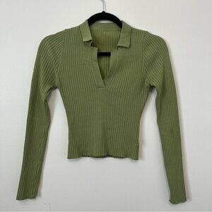 Olive Ribbed V-Neck Women's Top